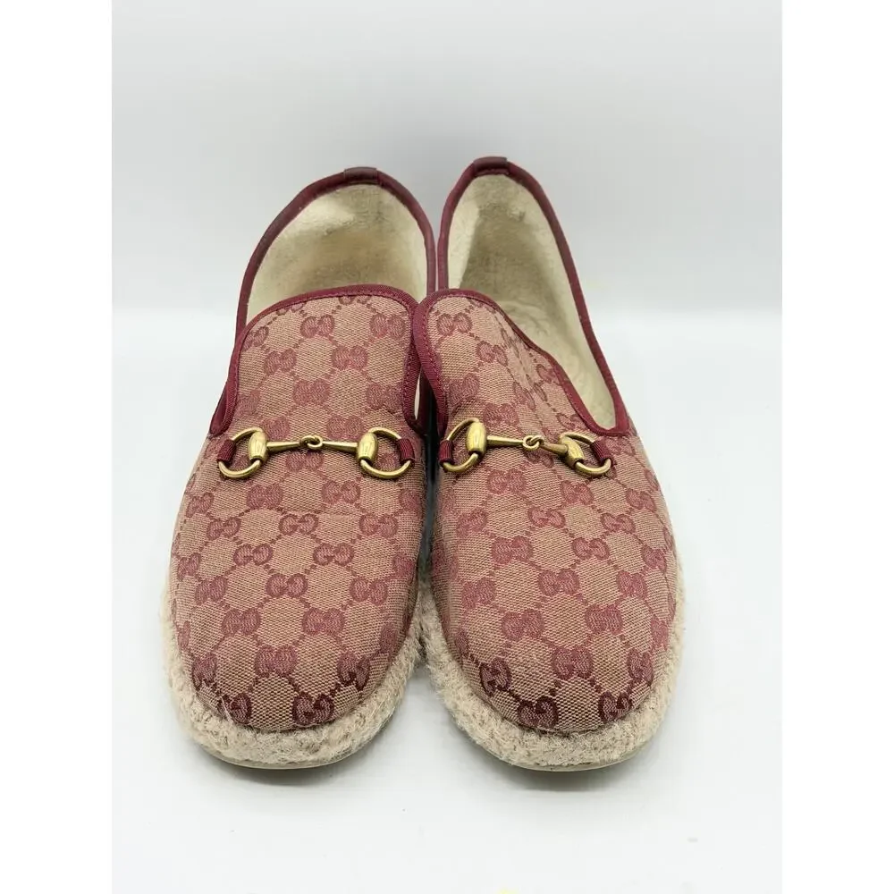 GUCCI GG Supreme Horsebit Monogram Espadrille Loafers Red Sz 10 $995